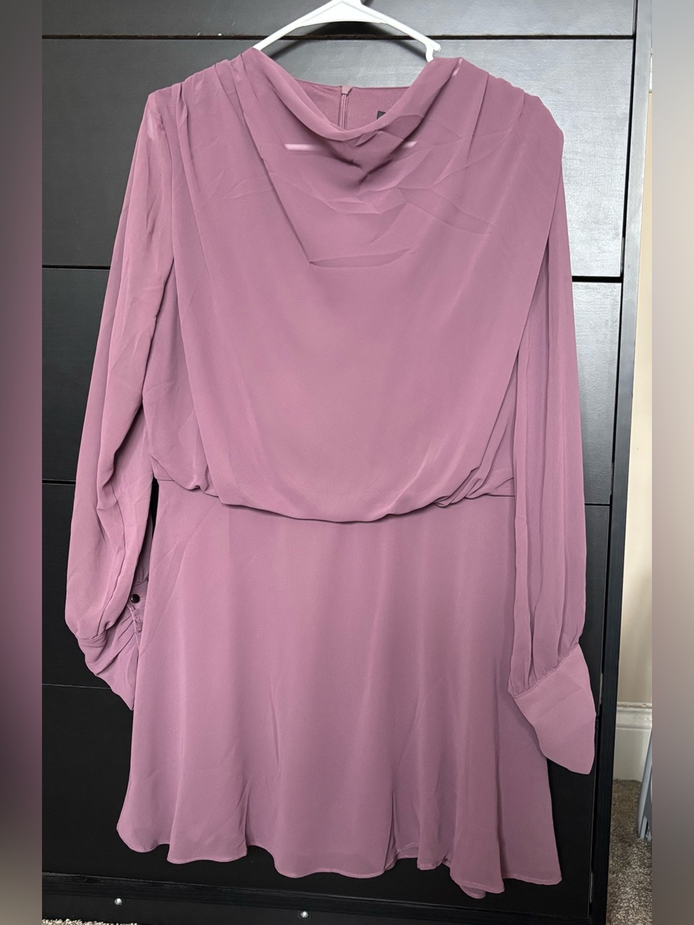 Women's Mauve Long-Sleeve Mock Neck Chiffon Mini Dress Blouse